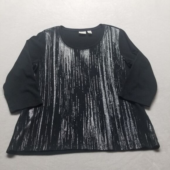 Chicos Zenergy 2 US L Black Silver Jeweled Metallic Edgy Whimsigoth Witchy - Picture 1 of 9